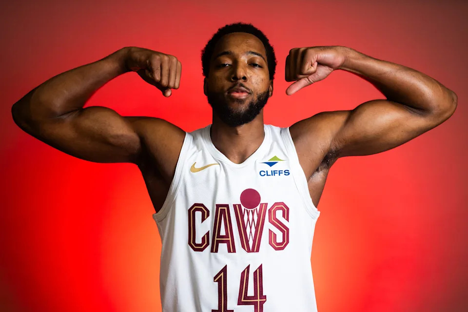 Sep 29, 2025; Cleveland, OH, USA; Cleveland Cavaliers forward Chaney Johnson (14) during media day at Rocket Arena. Mandatory Credit: Ken Blaze-Imagn Images