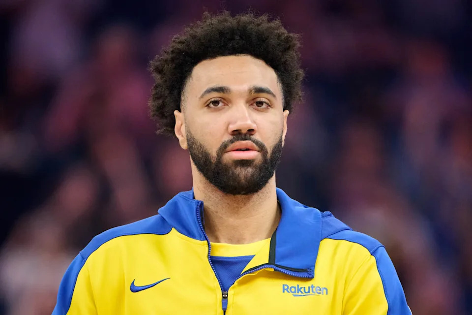 Golden State Warriors center-forward Trayce Jackson-Davis (32) looks on during warmups before the game between the Golden State Warriors and the LA Clippers.Mandatory Credit&colon; Robert Edwards-Imagn Images