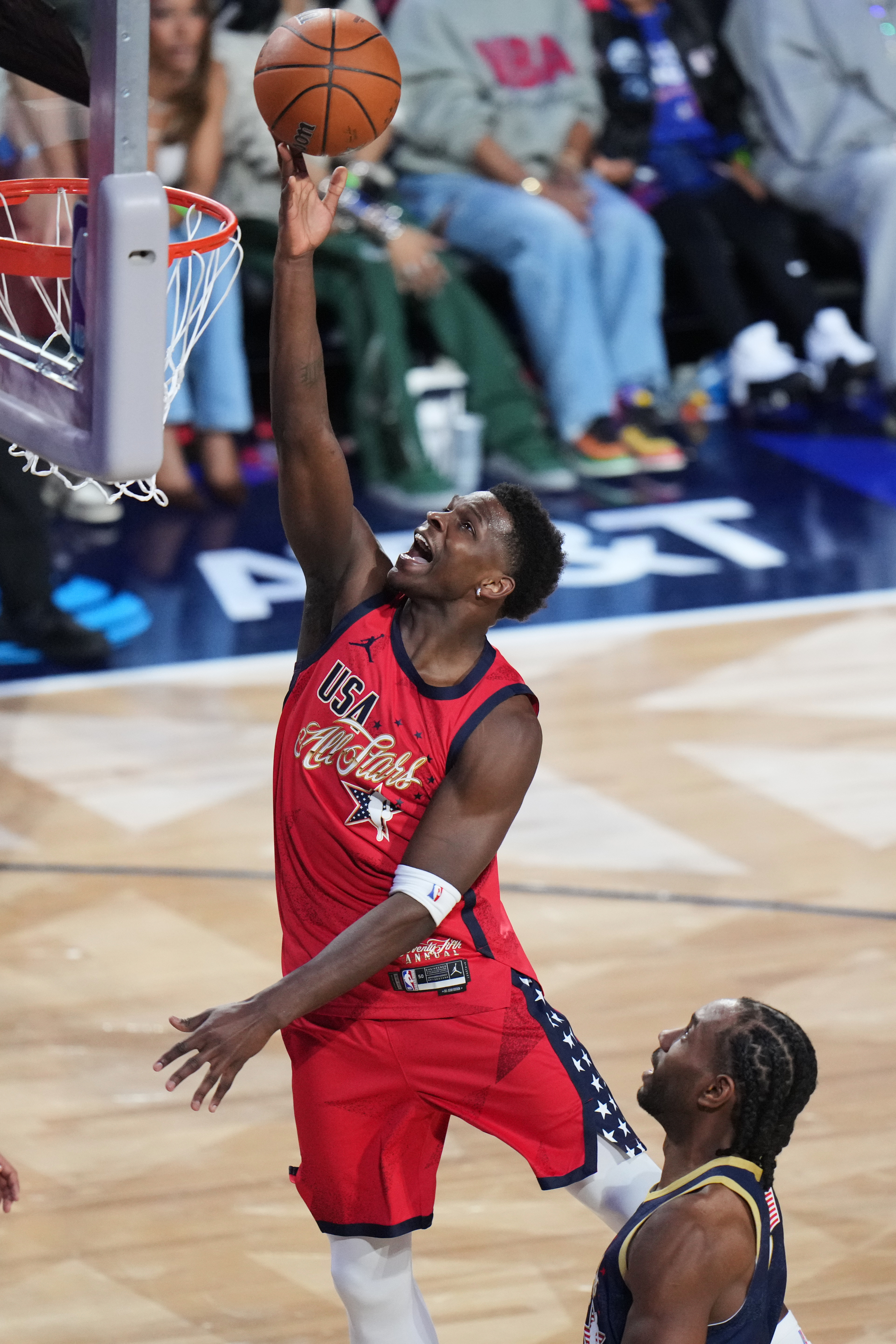 USA Stars guard Anthony Edwards (5) scores during the NBA...