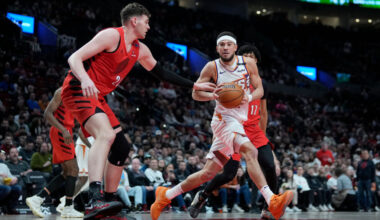 Devin Booker #1 of the Phoenix Suns...