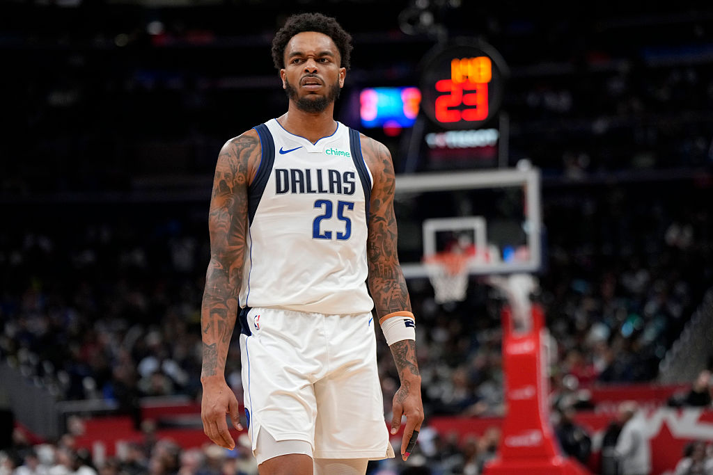WASHINGTON, DC - NOVEMBER 08: P.J. Washington #25 of the Dallas Mavericks looks on during the second half against the Washington Wizards at Capital One Arena on November 08, 2025 in Washington, DC. NOTE TO USER: User expressly acknowledges and agrees that, by downloading and or using this photograph, User is consenting to the terms and conditions of the Getty Images License Agreement. (Photo by Jess Rapfogel/Getty Images)