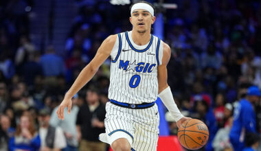 PHILADELPHIA, PENNSYLVANIA - NOVEMBER 25: Anthony Black #0 of the Orlando Magic dribbles the ball against the Philadelphia 76ers at Xfinity Mobile Arena on November 25, 2025 in Philadelphia, Pennsylvania. NOTE TO USER: User expressly acknowledges and agrees that, by downloading and or using this photograph, User is consenting to the terms and conditions of the Getty Images License Agreement. (Photo by Mitchell Leff/Getty Images)