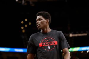 ATLANTA, GA - DECEMBER 19: Mouhamed Gueye #18 of the Atlanta Hawks warms up before the game against the San Antonio Spurs on December 19, 2025 at State Farm Arena in Atlanta, Georgia. NOTE TO USER: User expressly acknowledges and agrees that, by downloading and/or using this Photograph, user is consenting to the terms and conditions of the Getty Images License Agreement. Mandatory Copyright Notice: Copyright 2025 NBAE (Photo by Adam Hagy/NBAE via Getty Images)