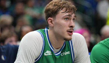 DALLAS, TX - JANUARY 29: Cooper Flagg #32 of the Dallas Mavericks looks on during the game against the Charlotte Hornets on January 29, 2026 at American Airlines Center in Dallas, Texas. NOTE TO USER: User expressly acknowledges and agrees that, by downloading and or using this photograph, User is consenting to the terms and conditions of the Getty Images License Agreement. Mandatory Copyright Notice: Copyright 2026 NBAE (Photo by Glenn James/NBAE via Getty Images)