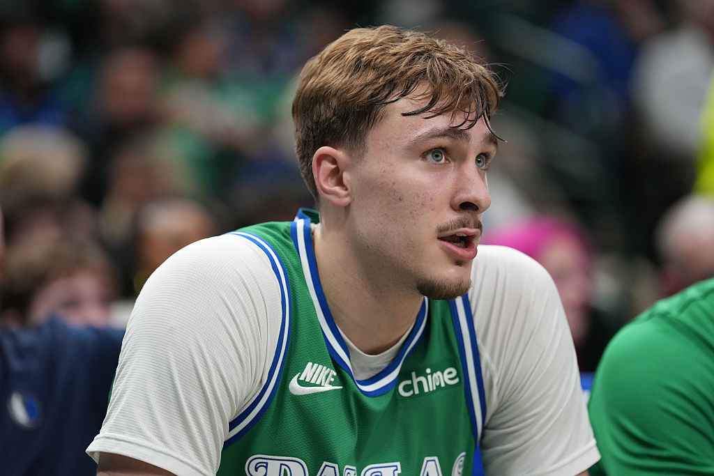 DALLAS, TX - JANUARY 29: Cooper Flagg #32 of the Dallas Mavericks looks on during the game against the Charlotte Hornets on January 29, 2026 at American Airlines Center in Dallas, Texas. NOTE TO USER: User expressly acknowledges and agrees that, by downloading and or using this photograph, User is consenting to the terms and conditions of the Getty Images License Agreement. Mandatory Copyright Notice: Copyright 2026 NBAE (Photo by Glenn James/NBAE via Getty Images)