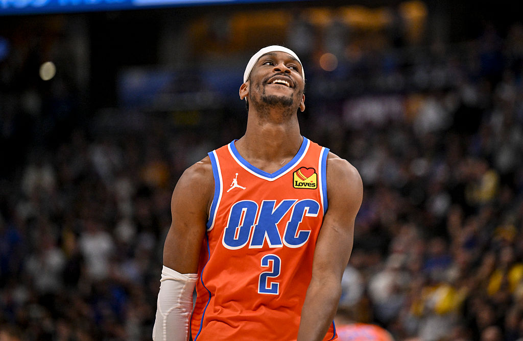 DENVER , CO - FEBRUARY 1: Shai Gilgeous-Alexander (2) of the Oklahoma City Thunder reacts to being whistled for an offensive foul during the second quarter against the Denver Nuggets at Ball Arena in Denver, Colorado on Sunday, February 1, 2026. (Photo by AAron Ontiveroz/The Denver Post)