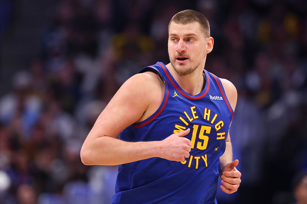 DENVER, COLORADO - FEBRUARY 01: Nikola Jokic #15 of the Denver Nuggets runs back to defend the Oklahoma City Thunder during the fourth quarter at Ball Arena on February 1, 2026 in Denver, Colorado. NOTE TO USER: User expressly acknowledges and agrees that, by downloading and or using this photograph, User is consenting to the terms and conditions of the Getty Images License Agreement. (Photo by Justin Tafoya/Getty Images)