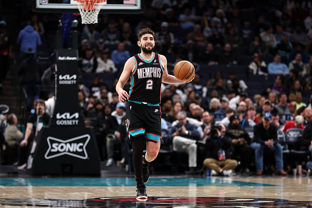 MEMPHIS, TENNESSEE - JANUARY 31: Ty Jerome #2 of the Memphis Grizzlies brings the ball up court during the second half T at FedExForum on January 31, 2026 in Memphis, Tennessee. NOTE TO USER: User expressly acknowledges and agrees that, by downloading and or using this photograph, User is consenting to the terms and conditions of the Getty Images License Agreement. (Photo by Justin Ford/Getty Images)