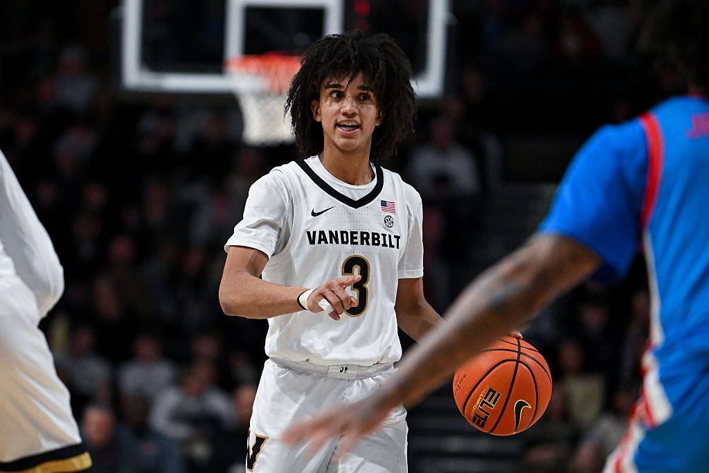 NASHVILLE, TENNESSEE - JANUARY 31: Tyler Tanner #3 of the Vanderbilt Commodores drives towards the basket against the Ole Miss Rebels in the second half at Vanderbilt University Memorial Gymnasium on January 31, 2026 in Nashville, Tennessee. (Photo by Carly Mackler/Getty Images)