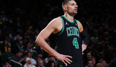 BOSTON, MA - FEBRUARY 6: Nikola Vucevic #4 of the Boston Celtics looks on during the game against the Miami Heat on February 6, 2026 at TD Garden in Boston, Massachusetts. NOTE TO USER: User expressly acknowledges and agrees that, by downloading and/or using this Photograph, user is consenting to the terms and conditions of the Getty Images License Agreement. Mandatory Copyright Notice: Copyright 2026 NBAE (Photo by Brian Babineau/NBAE via Getty Images)