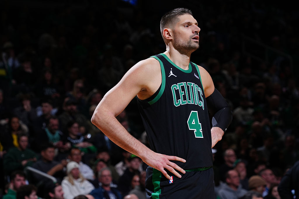 BOSTON, MA - FEBRUARY 6: Nikola Vucevic #4 of the Boston Celtics looks on during the game against the Miami Heat on February 6, 2026 at TD Garden in Boston, Massachusetts. NOTE TO USER: User expressly acknowledges and agrees that, by downloading and/or using this Photograph, user is consenting to the terms and conditions of the Getty Images License Agreement. Mandatory Copyright Notice: Copyright 2026 NBAE (Photo by Brian Babineau/NBAE via Getty Images)