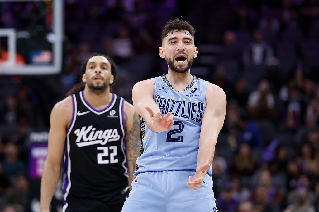 SACRAMENTO, CALIFORNIA - FEBRUARY 04: Ty Jerome #2 of the Memphis Grizzlies reacts after a three-point basket in the fourth quarter against the Sacramento Kings at Golden 1 Center on February 04, 2026 in Sacramento, California. NOTE TO USER: User expressly acknowledges and agrees that, by downloading and or using this photograph, User is consenting to the terms and conditions of the Getty Images License Agreement. (Photo by Lachlan Cunningham/Getty Images)