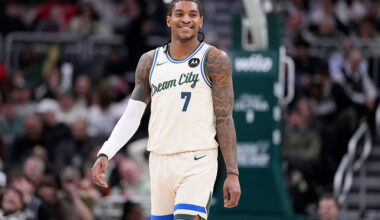 MILWAUKEE, WISCONSIN - FEBRUARY 04: Kevin Porter Jr. #7 of the Milwaukee Bucks walks down court during the second half of the game against the New Orleans Pelicans at Fiserv Forum on February 04, 2026 in Milwaukee, Wisconsin. NOTE TO USER: User expressly acknowledges and agrees that, by downloading and or using this photograph, User is consenting to the terms and conditions of the Getty Images License Agreement. (Photo by John Fisher/Getty Images)