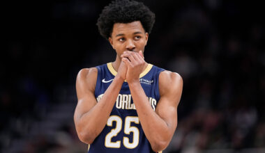 MILWAUKEE, WISCONSIN - FEBRUARY 04: Trey Murphy III #25 of the New Orleans Pelicans looks on during the second half of the game against the Milwaukee Bucks at Fiserv Forum on February 04, 2026 in Milwaukee, Wisconsin. NOTE TO USER: User expressly acknowledges and agrees that, by downloading and or using this photograph, User is consenting to the terms and conditions of the Getty Images License Agreement. (Photo by John Fisher/Getty Images)