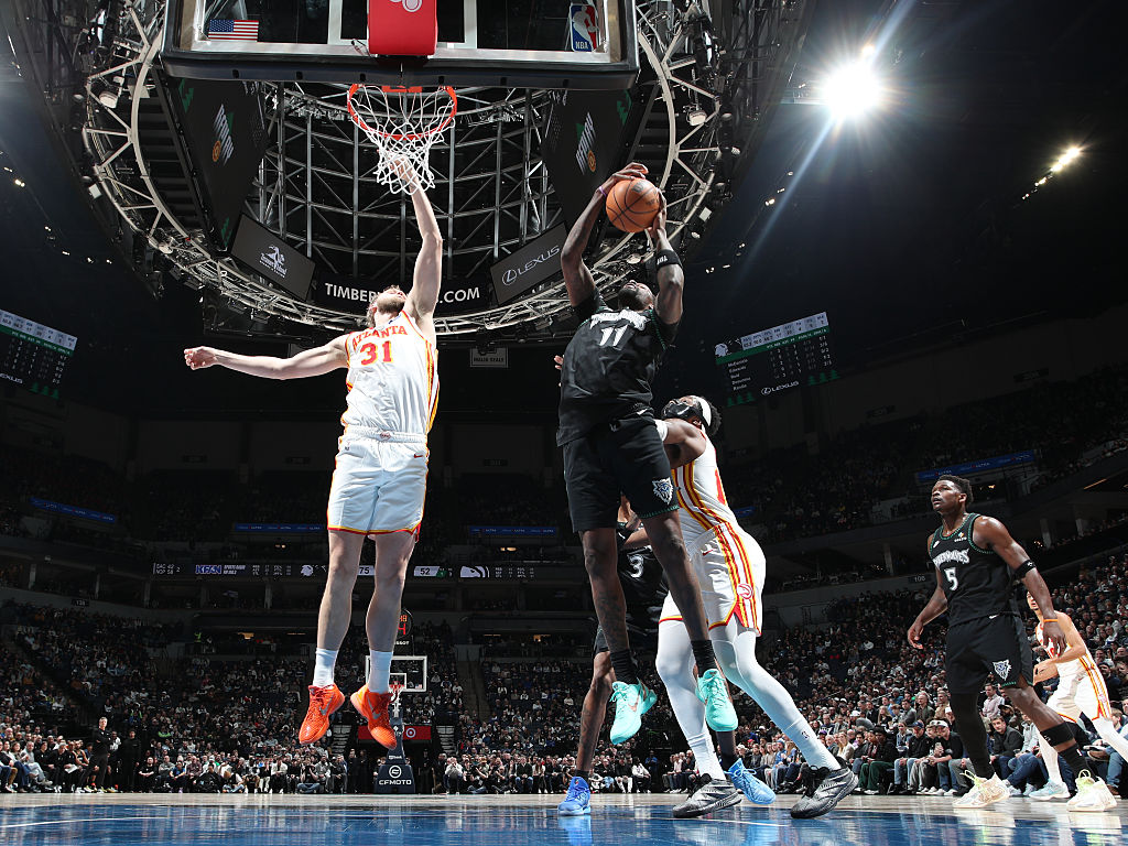 MINNEAPOLIS, MN - FEBRUARY 9: Naz Reid #11 of the Minnesota Timberwolves drives to the basket during the game against the Atlanta Hawks on February 9, 2026 at Target Center in Minneapolis, Minnesota. NOTE TO USER: User expressly acknowledges and agrees that, by downloading and or using this Photograph, user is consenting to the terms and conditions of the Getty Images License Agreement. Mandatory Copyright Notice: Copyright 2026 NBAE (Photo by David Sherman/NBAE via Getty Images)
