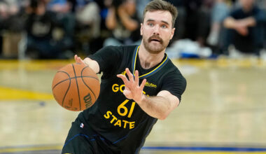 SAN FRANCISCO, CALIFORNIA - FEBRUARY 11: Pat Spencer #61 of the Golden State Warriors passes the ball against the San Antonio Spurs in the second half of an NBA basketball game at Chase Center on February 11, 2026 in San Francisco, California. NOTE TO USER: User expressly acknowledges and agrees that, by downloading and or using this photograph, User is consenting to the terms and conditions of the Getty Images License Agreement. (Photo by Thearon W. Henderson/Getty Images)