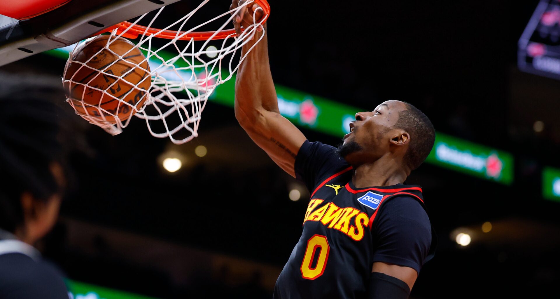 ATLANTA, GEORGIA - FEBRUARY 24: Jonathan Kuminga #0 of the Atlanta Hawks dunks during the third quarter against the Washington Wizards at State Farm Arena on February 24, 2026 in Atlanta, Georgia.