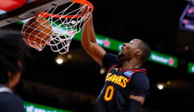 ATLANTA, GEORGIA - FEBRUARY 24: Jonathan Kuminga #0 of the Atlanta Hawks dunks during the third quarter against the Washington Wizards at State Farm Arena on February 24, 2026 in Atlanta, Georgia.