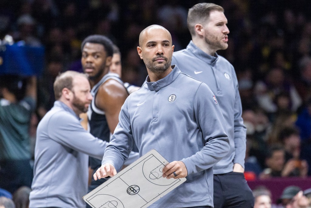 Jordi Fernández looks on during the Nets' blowout loss to the Lakers on Feb. 3, 2026 at Barclays Center. 