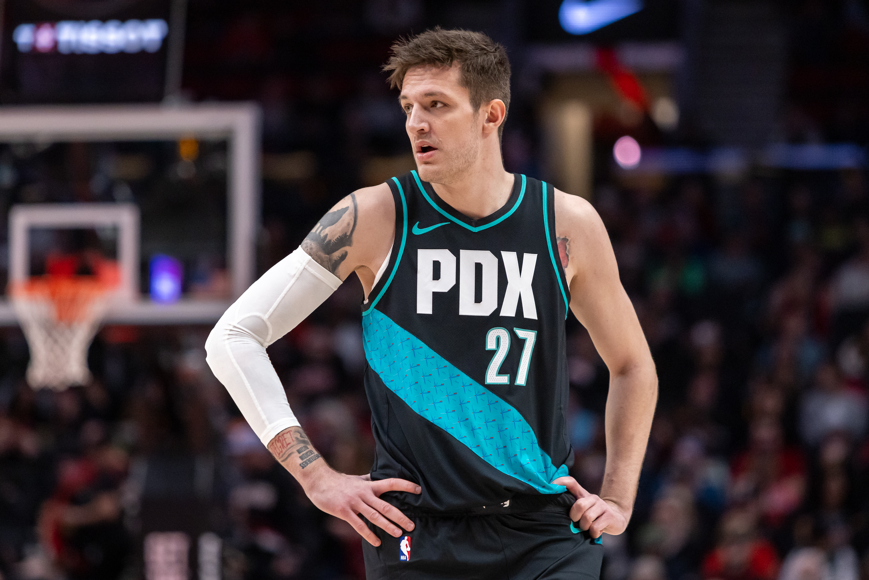 New Portland Trail Blazers guard Vit Krejci during an NBA game against the Phoenix Suns at Moda Center on Tuesday, Feb. 3, 2026.