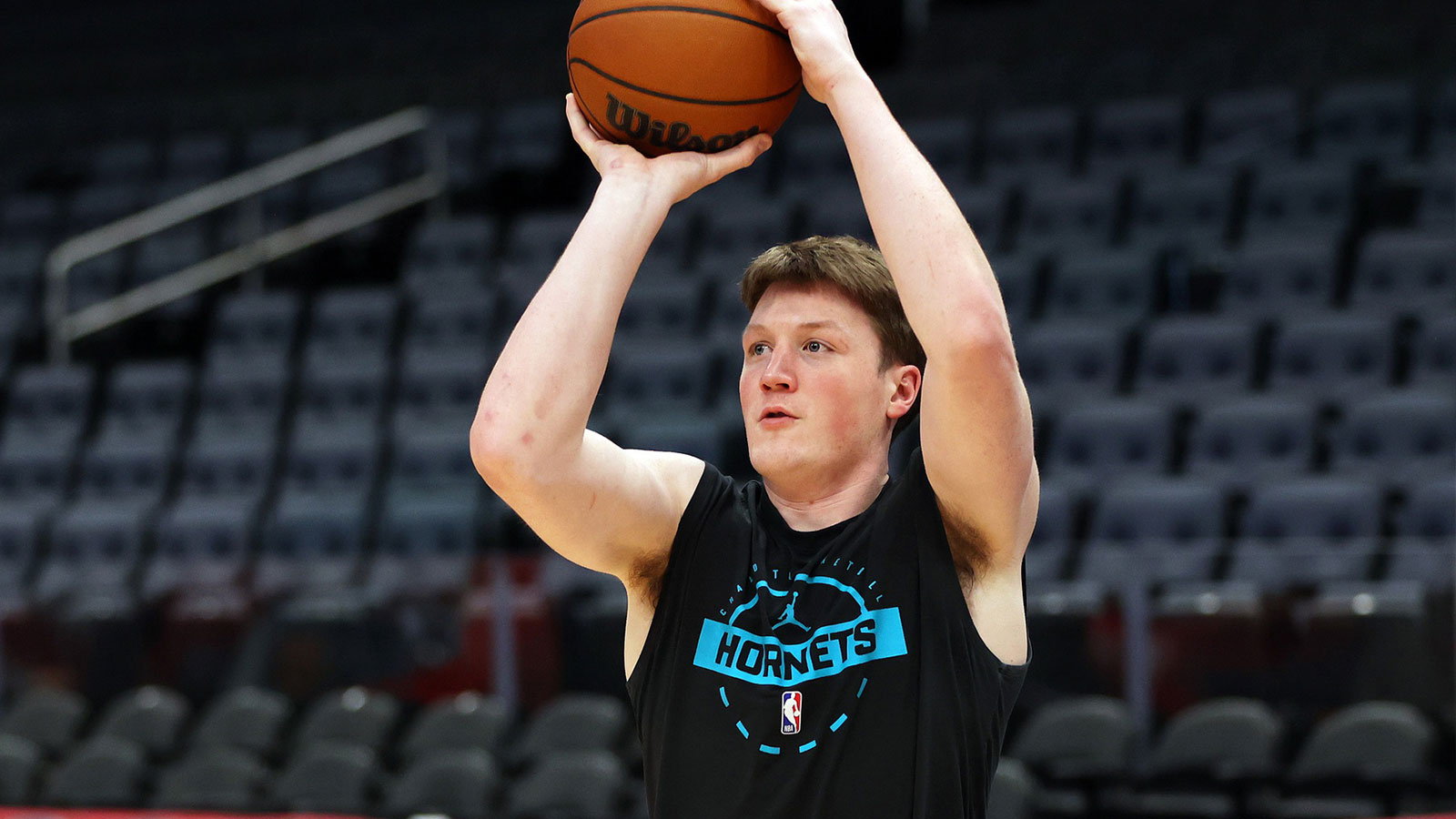 Charlotte Hornets guard Kon Knueppel (7) takes a shot before a game against the Washington Wizards at Capital One Arena.