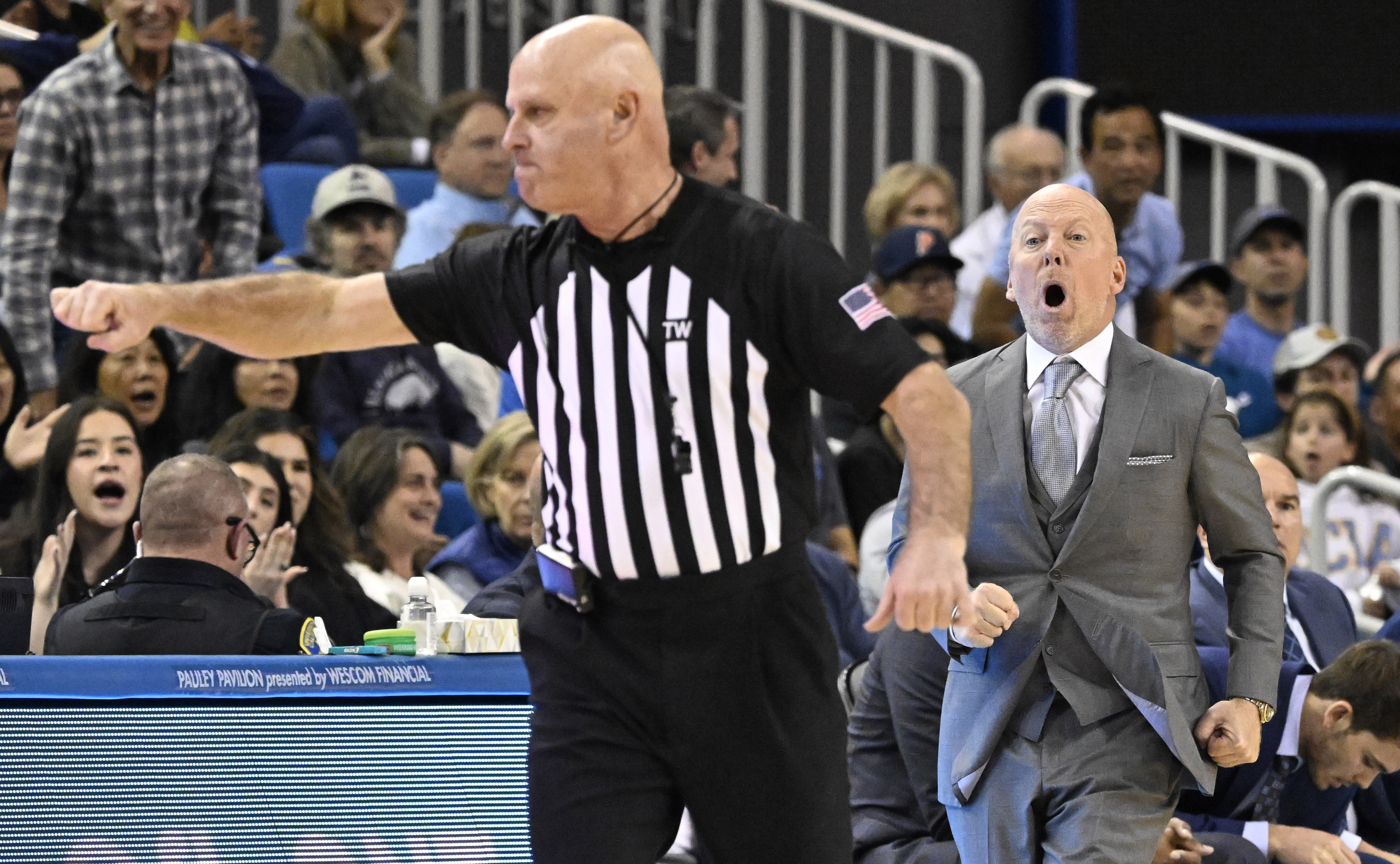 Head coach Mick Cronin of the UCLA Bruins reacts toward...