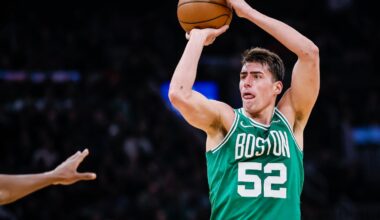 Center Luka Garza has given the Celtics a boost this season with his offensive rebounding and screening ability.
