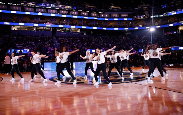The Hardwood Classics, the senior dance team for the Golden State Warriors, perform before the start of the fourth quarter during the game between the Utah Jazz and the Golden State Warriors at the Chase Center in San Francisco, Calif., on Monday, Nov. 24, 2025. (Nhat V. Meyer/Bay Area News Group)