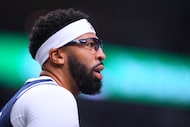 Dallas Mavericks forward Anthony Davis (3) looks on during an NBA basketball game between...