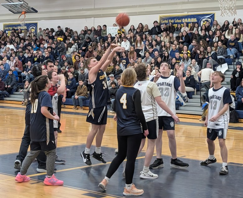 ConVal's Josiah Wisenburg shoots for two in traffic.