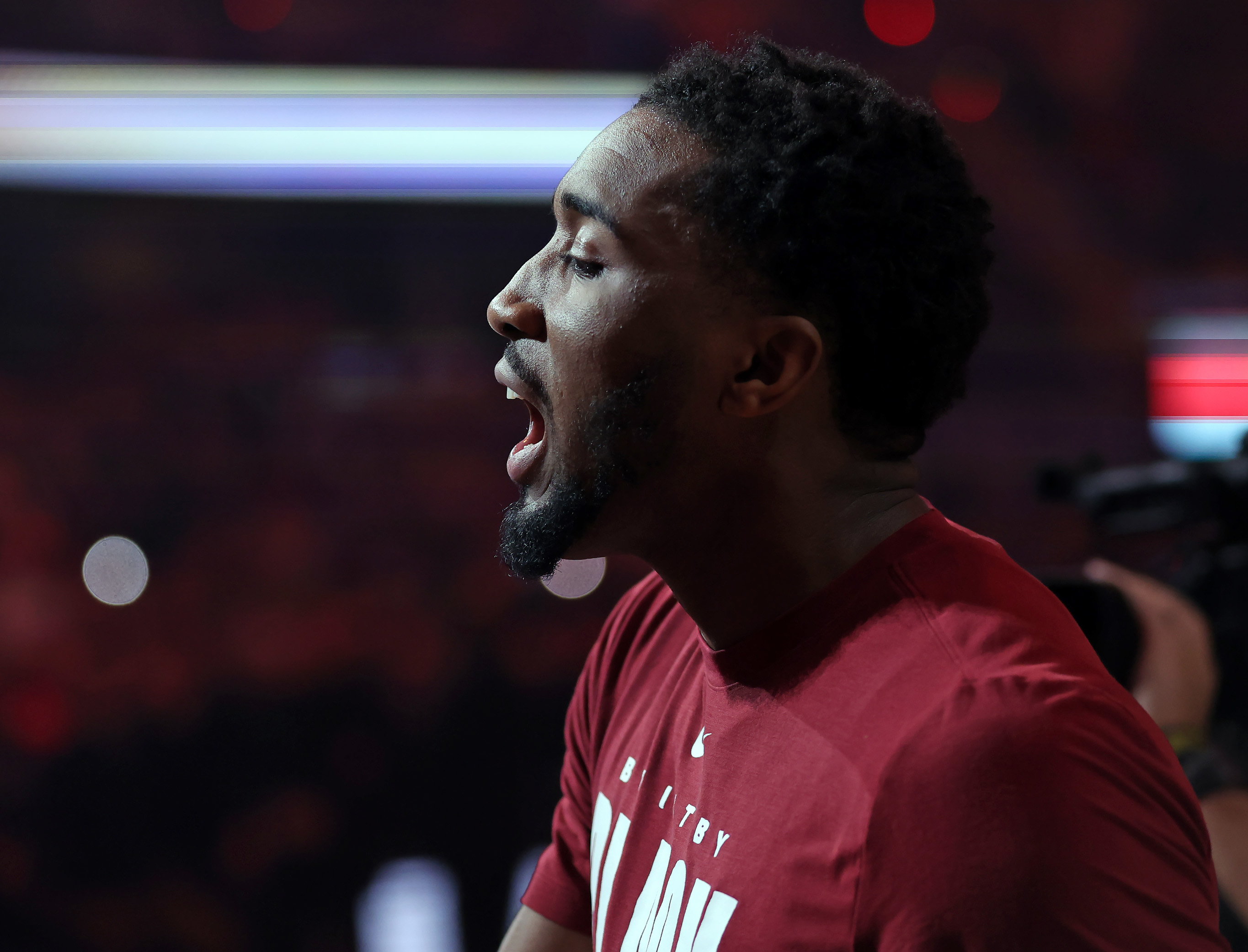 Cleveland Cavaliers guard Donovan Mitchell is introduced before the game against the Washington Wizards. 