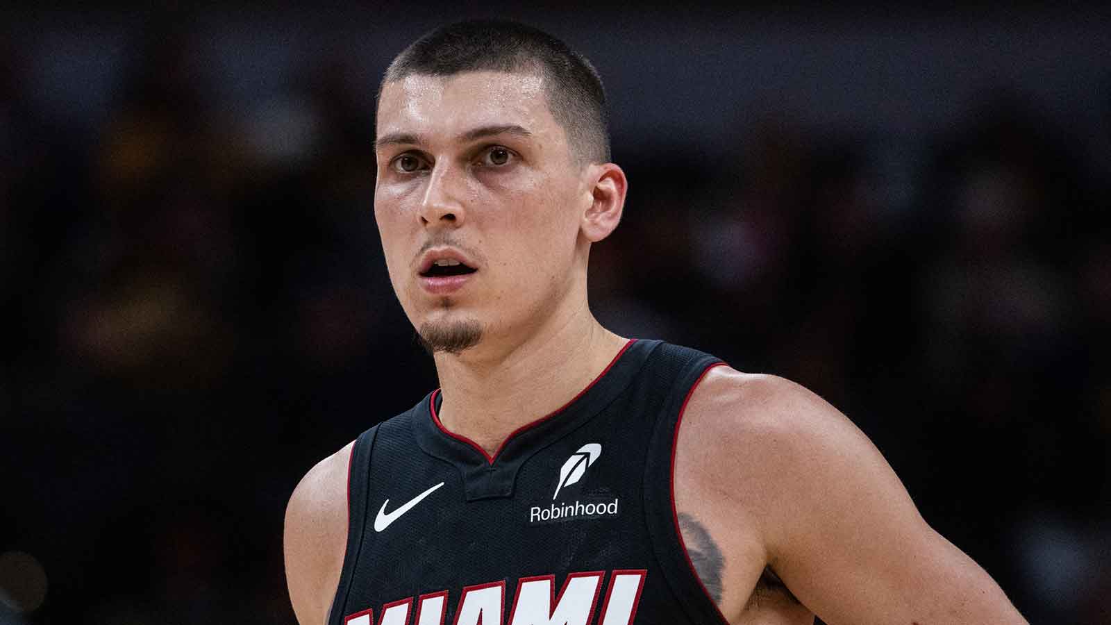 Miami Heat guard Tyler Herro (14) in the second half against the Indiana Pacers at Gainbridge Fieldhouse.