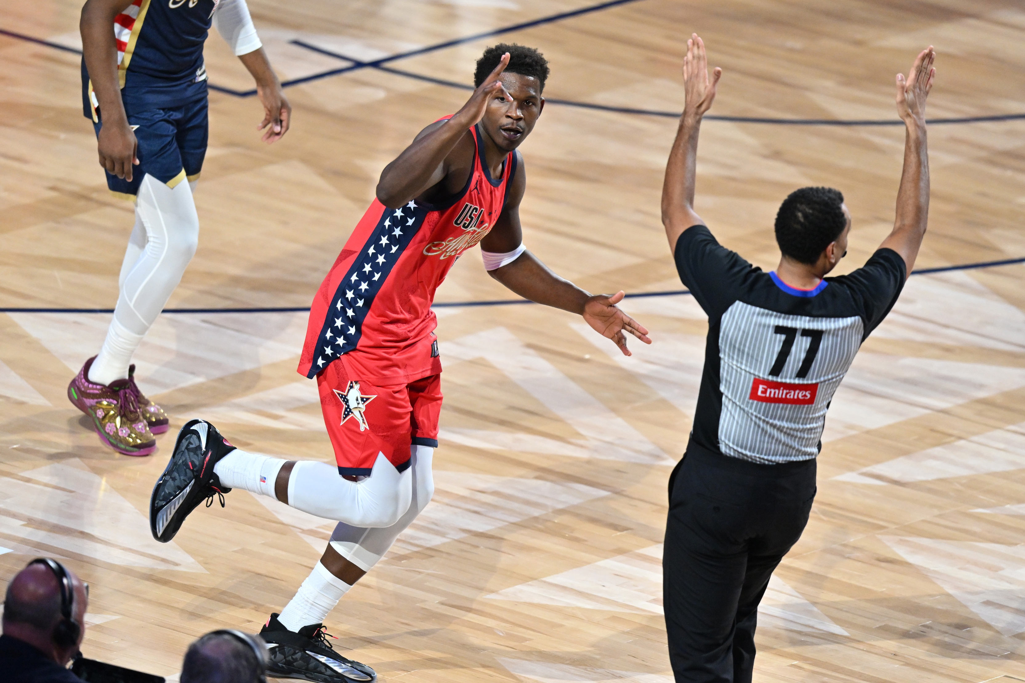Team USA Stars guard Anthony Edwards (5) of the Timberwolves shoots
