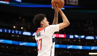 Washington Wizards guard Will Riley (27) takes a shot during the first half against the Charlotte Hornets at Capital One Arena.
