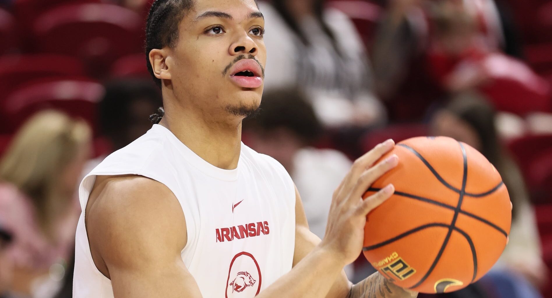 Arkansas Razorbacks guard Darius Acuff Jr. prior to the game against the Texas A&M Aggies at Bud Walton Arena.