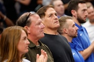Dallas Mavericks minority owner Mark Cuban, third from left, is seen before an NBA...