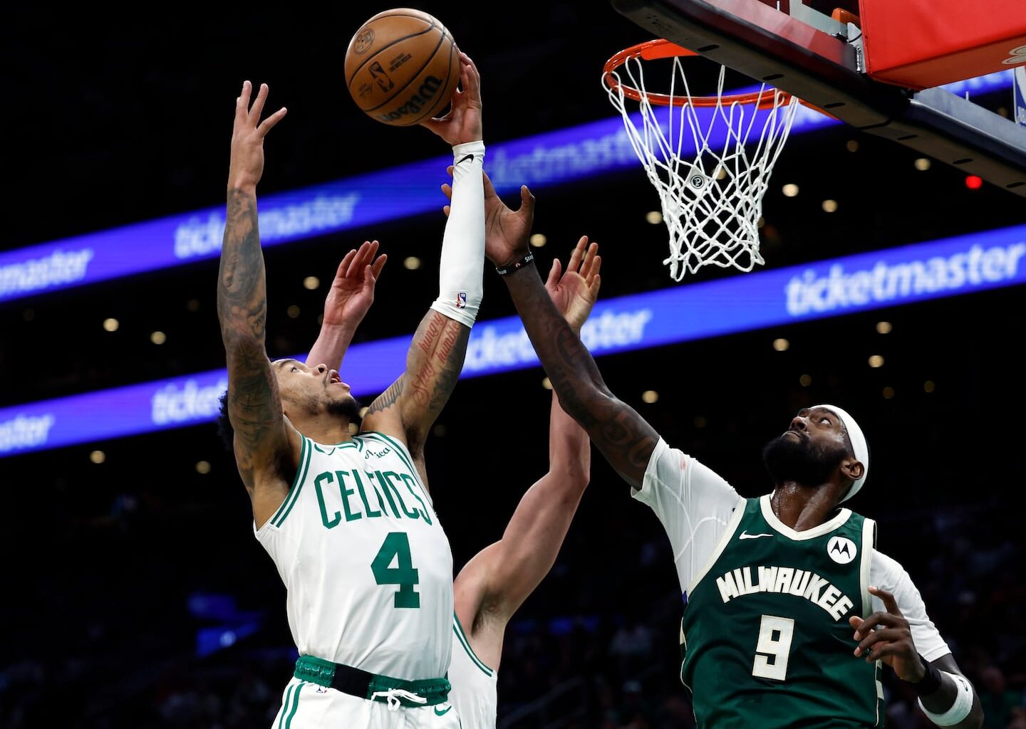 Anfernee Simons (left) came off the bench to provide a major boost for the Celtics.