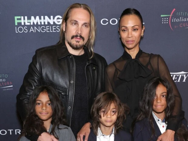 Zoe Saldana and her husband Marco Perego, along with their sons, attend Filming Los Angeles 2025 to support “Dovecote” a film written and directed by Perego.