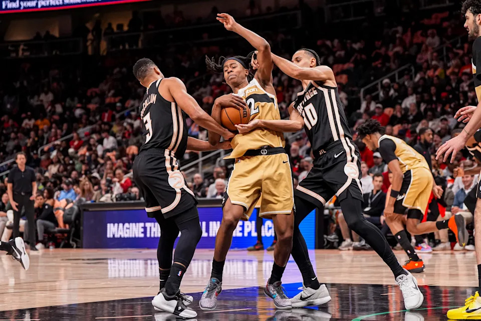 <p>Washington Wizards guard Tre Johnson faces Atlanta Hawks guard CJ McCollum during an NBA game. Mandatory Credit: Dale Zanine-Imagn Images</p>