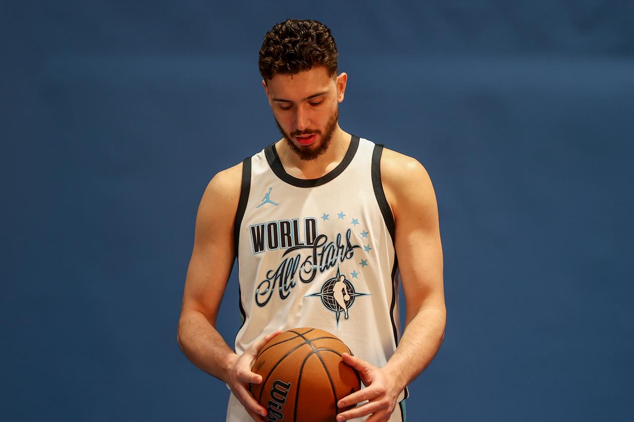 Alperen Sengun of World Team of 2026 NBA All Star Game poses during the Media Day event at Intuit Dome, Inglewood, Los Angeles, United States, February 14, 2026. (AA Photo)