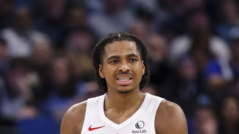 Toronto Raptors forward Collin Murray-Boyles looks on against the Orlando Magic