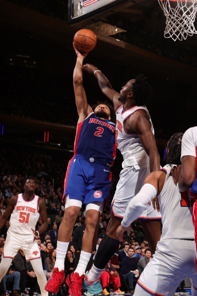 Cade Cunningham attempts a shot during the Knicks’ Feb. 19 loss to the Pistons. NBAE via Getty Images