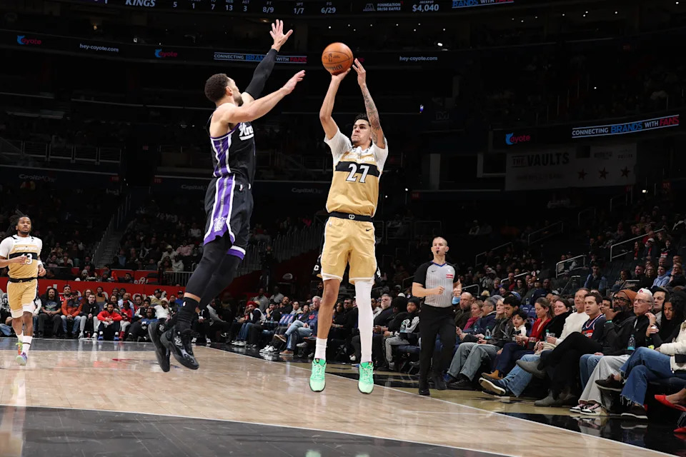 Wizards rookie Will Riley carried the team’s offense for extended stretches of their 116-112 win over the Sacramento Kings. | NBAE via Getty Images
