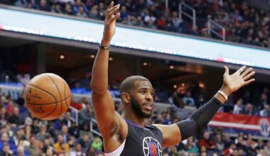 FILE - Los Angeles Clippers guard Chris Paul reacts after dunking the ball during the first half of an NBA basketball game against the Washington Wizards, Monday, Dec. 28, 2015, in Washington. (AP Photo/Carolyn Kaster, File)