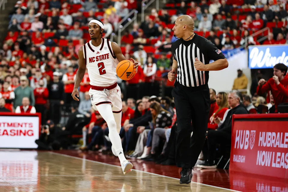 Jan 27, 2026; Raleigh, North Carolina, USA; NC State Wolfpack guard Jr. Paul McNeil (2) dribbles the ball during the first half of the game against the Syracuse Orange at Lenovo Center. Mandatory Credit: Jaylynn Nash-Imagn Images | Jaylynn Nash-Imagn Images