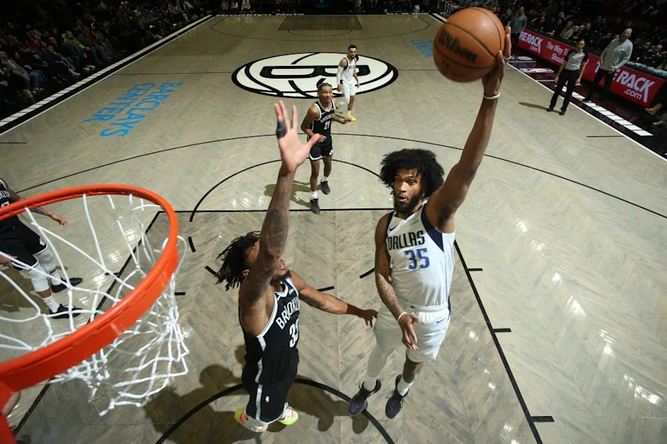 Marvin Bagley, who scored a team-high 22 points off the bench, goes up for a layup during the Nets’ 123-114 loss to the Mavericks on Feb. 24, 2026 at Barclays Center. NBAE via Getty Images
