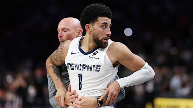 Scotty Pippen Jr reacts after a fight.