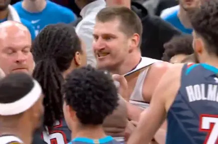 Nikola Jokic was not happy with Lu Dort after the trip. ESPN/X
