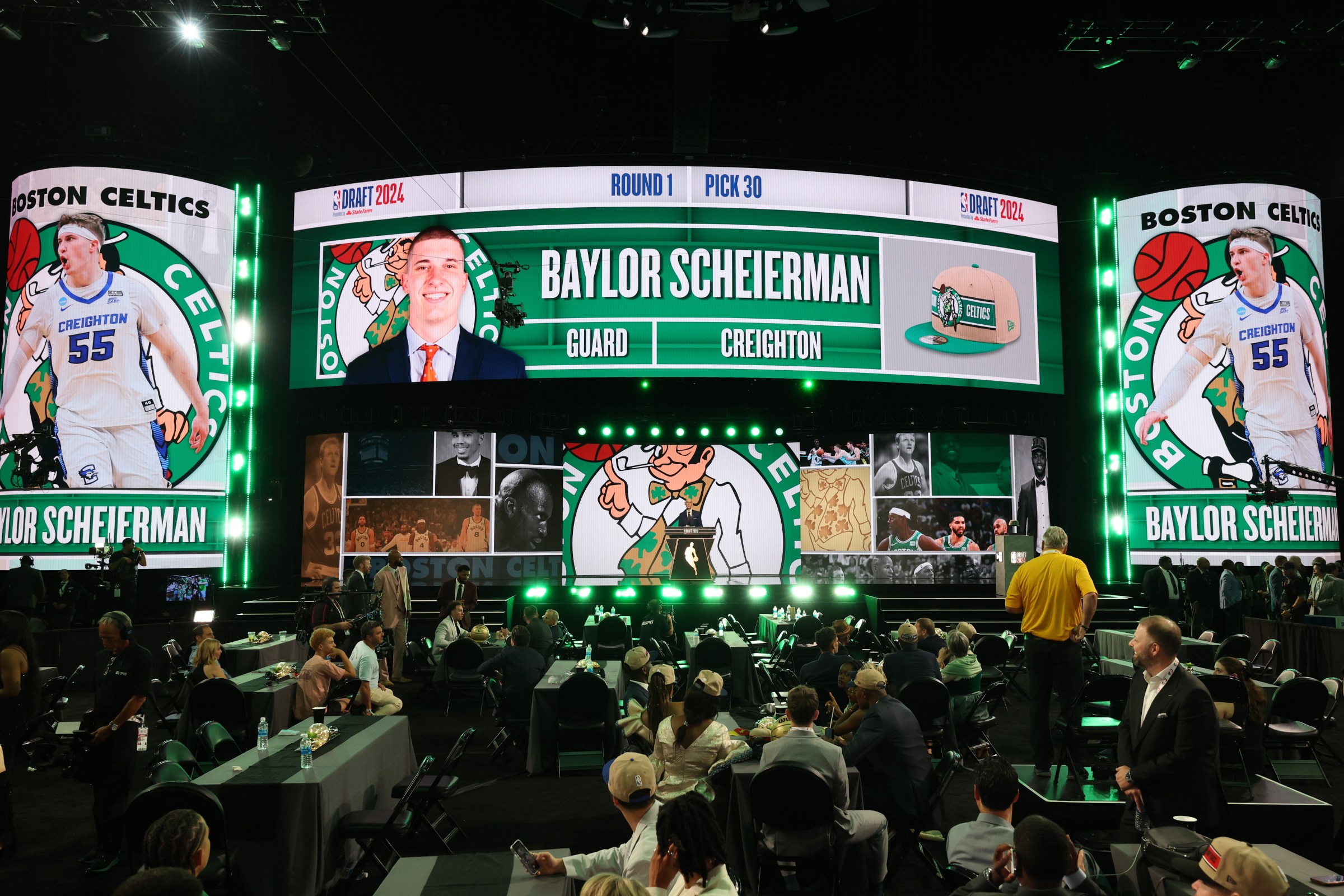 BROOKLYN, NY - JUNE 26: Baylor Scheierman is drafted 30th overall by the Boston Celtics during the 2024 NBA Draft - Round One on June 26, 2024 at Barclays Center in Brooklyn, New York. NOTE TO USER: User expressly acknowledges and agrees that, by downloading and or using this photograph, User is consenting to the terms and conditions of the Getty Images License Agreement. Mandatory Copyright Notice: Copyright 2024 NBAE (Photo by Jeff Haynes/NBAE via Getty Images)