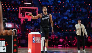 Devin Booker comes in second in the three-point contest